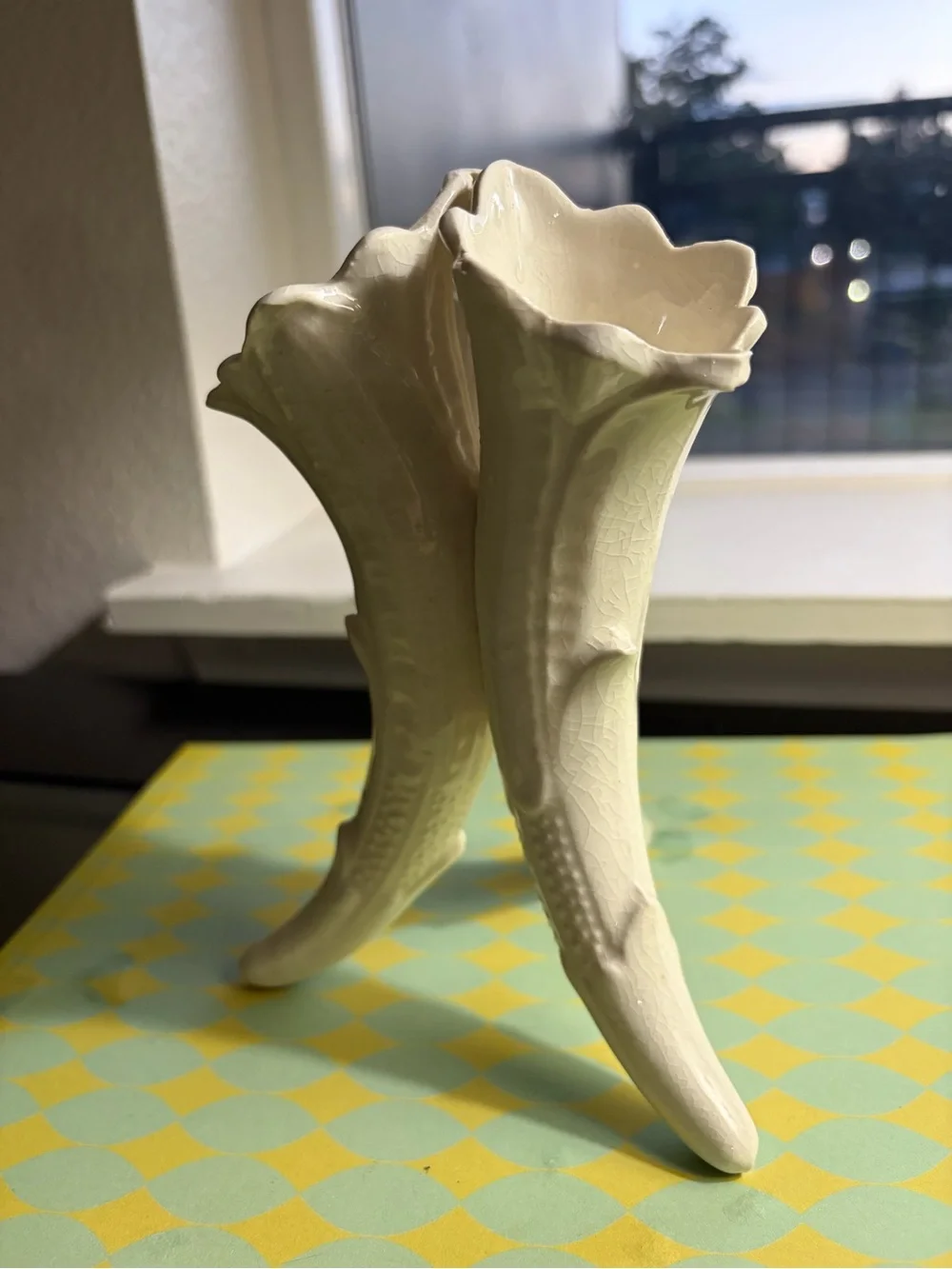 Vintage Japanese Bone China Tripod Vase in Cream 6.5” Elegant and Lovely